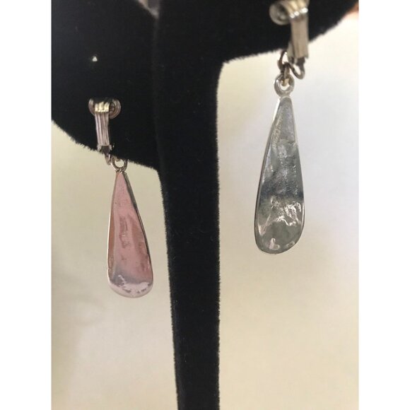 Vtg Dangle Drop Sterling Silver Earrings With Inlaid Turquoise & Carved Design - Picture 3 of 6